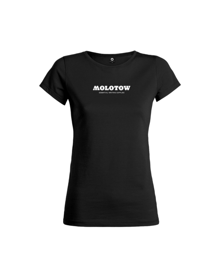Foto von einem schwarzen MOLOTOW Brand T-Shirt mit weißem Print im Girlie-Fit