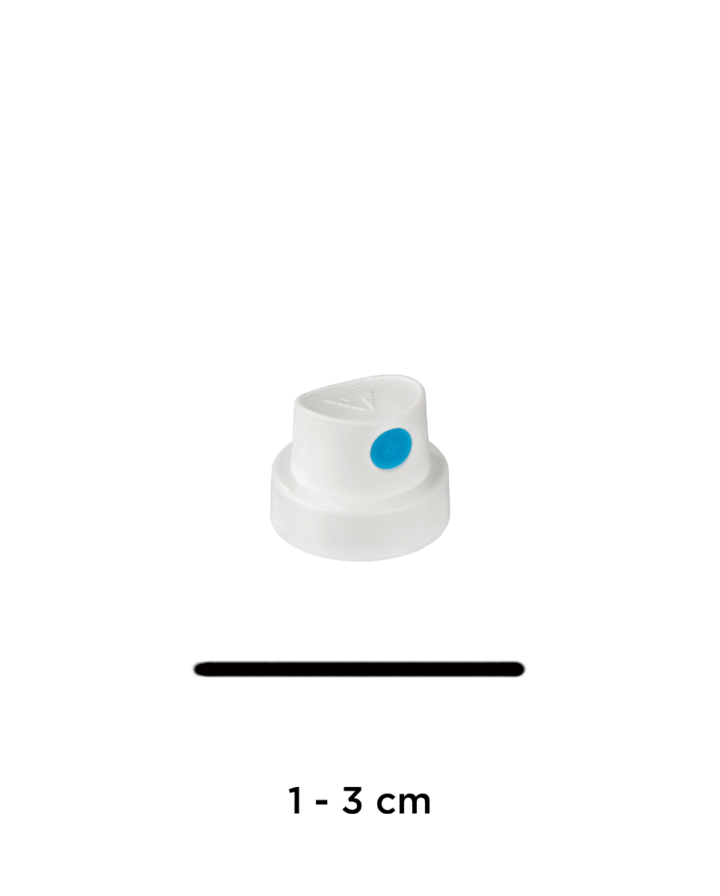 Foto von einer weiß-blauen Spraycap mit Strichstärke