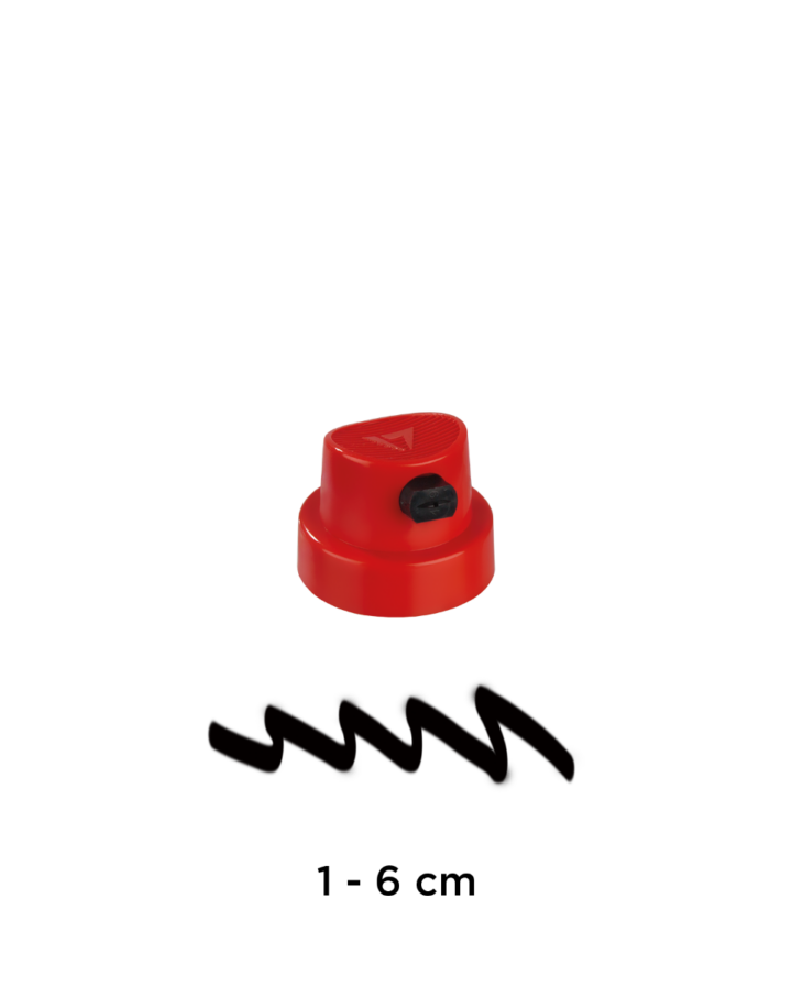 Foto von einer rot-schwarzen Spraycap mit Strichstärke