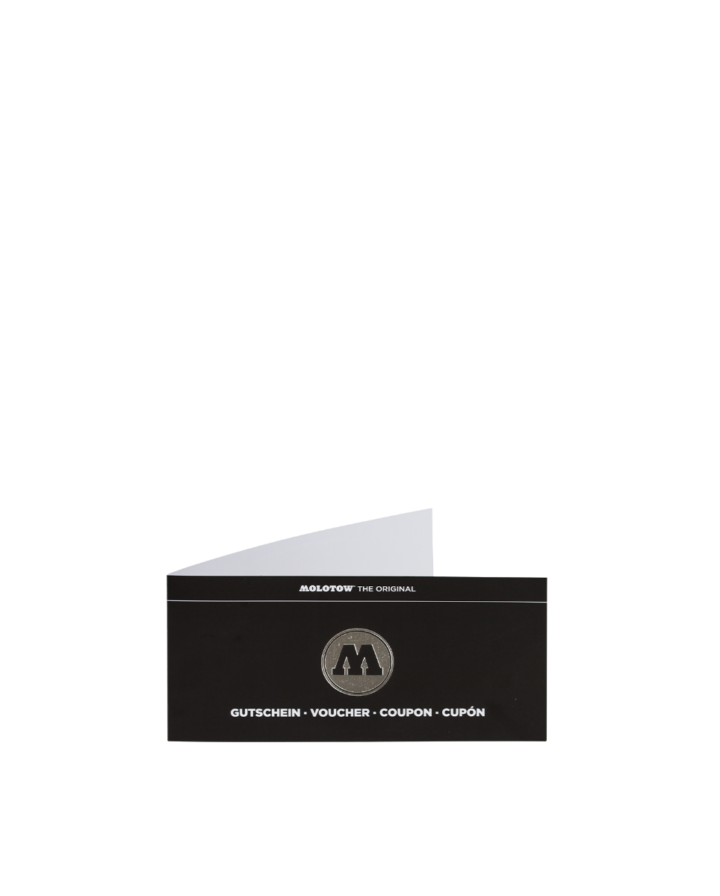 Foto von einem Geschenkgutschein der Marke Molotow in schwarz mit Chrome-farbigem Logo